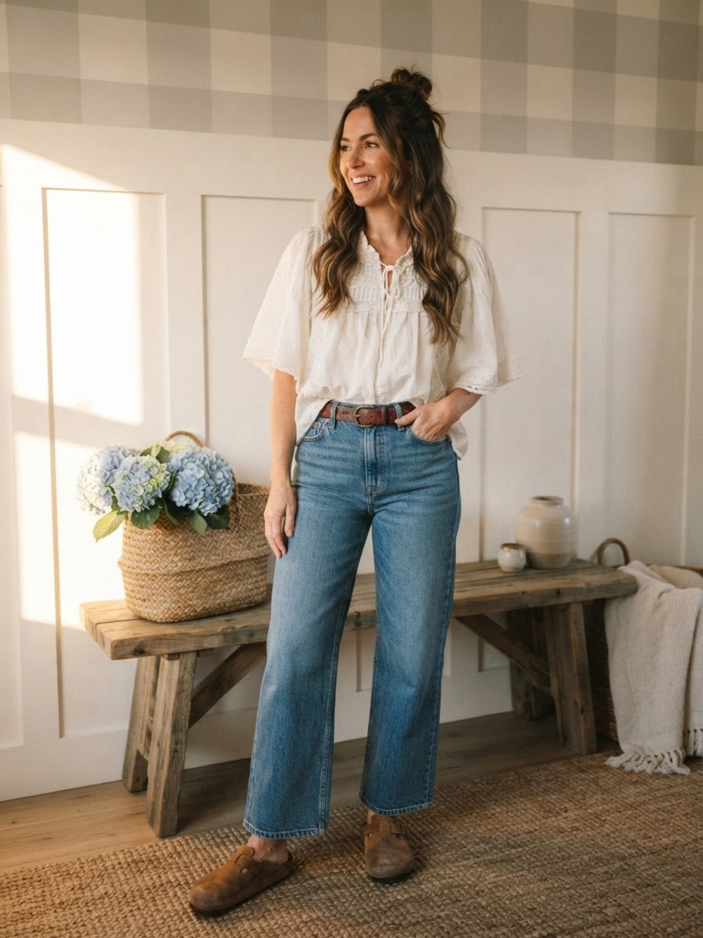 Zara Cream Ruffle-Trim Peasant Blouse